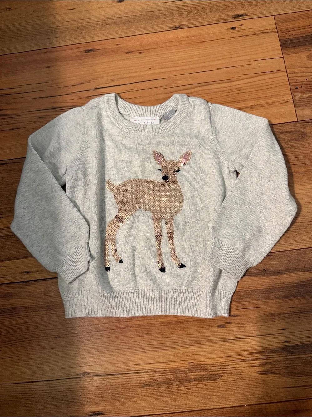 The Children's Place Light Gray Sweater with Gold Sequin Fawn